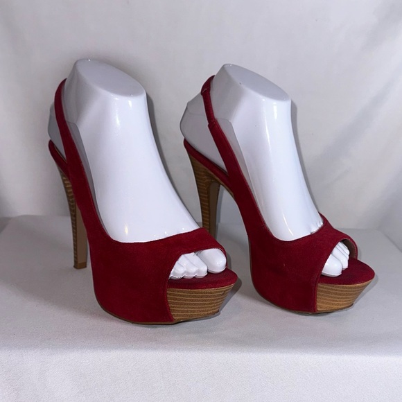 Red Suede Slingback Heels - Picture 2 of 7